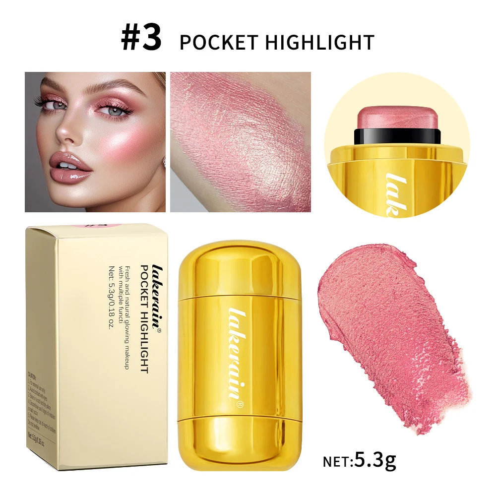 3-in-1Blush Stick Lasting Brightens Facial Cheek Stick Moisturizing Flash Lip Gloss Makeup Lip Gloss Face Rouge Oasis Select 3 Rose Highlight