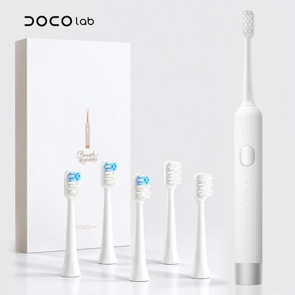Electric Toothbrush Vibration Sonic Electric Toothbrush for Adults Rechargeable Smart 6 Modes 5 Brush Heads DOCO LAB Oasis Select WHITE