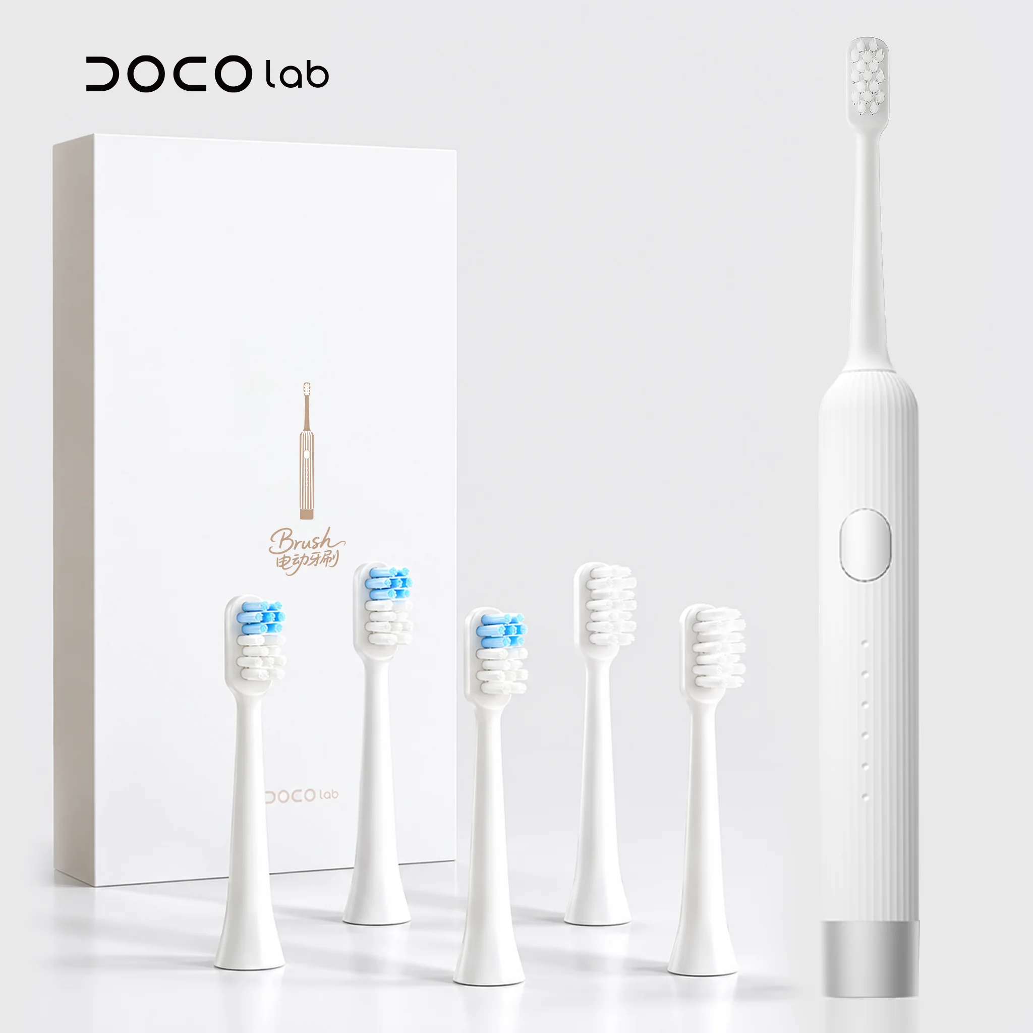 Electric Toothbrush Vibration Sonic Electric Toothbrush for Adults Rechargeable Smart 6 Modes 5 Brush Heads DOCO LAB Oasis Select WHITE