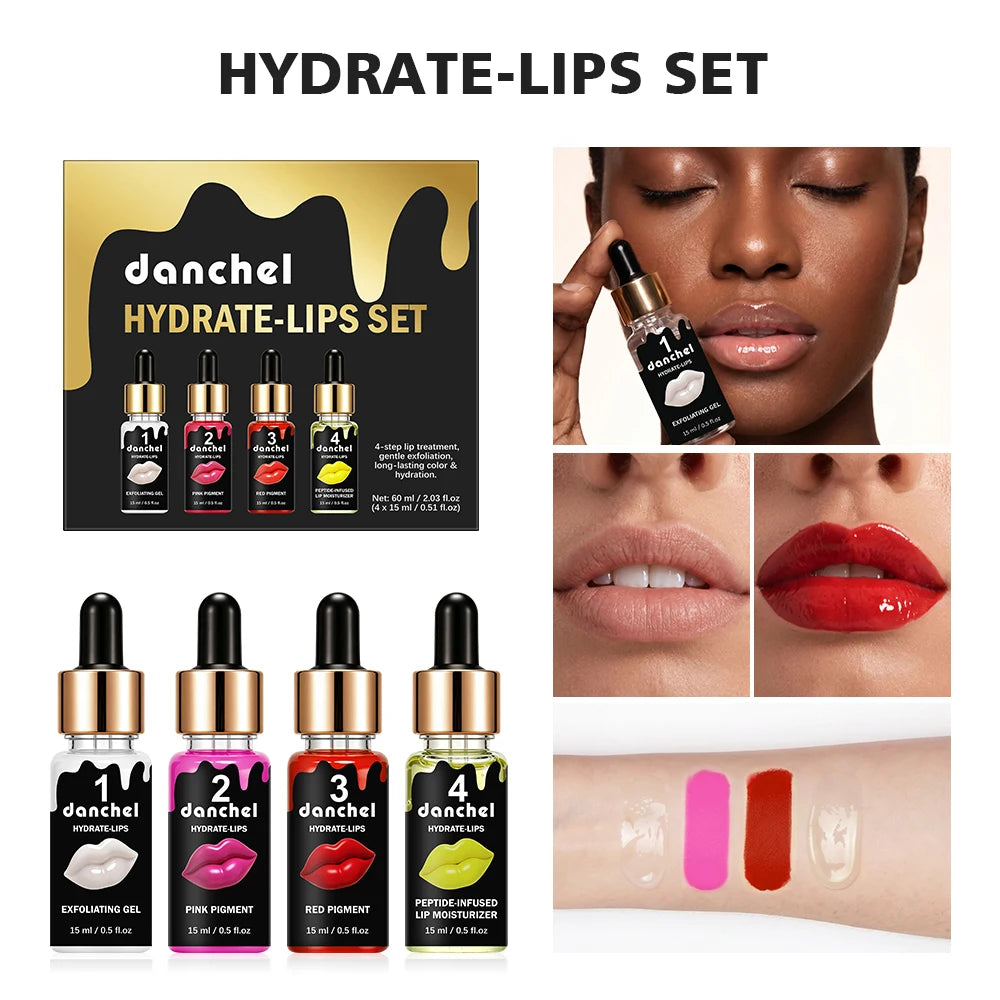 Hydrate-Lips Set Gentle Exfoliation Long-Lasting Color Deep Nourishment BB Lip Gloss Combo 4-in-1 Complete Lip Care Set Makeup Oasis Select