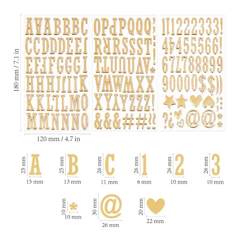 3D Gold Letter & Number Stickers – Puffy Waterproof Decals 3 Sheets