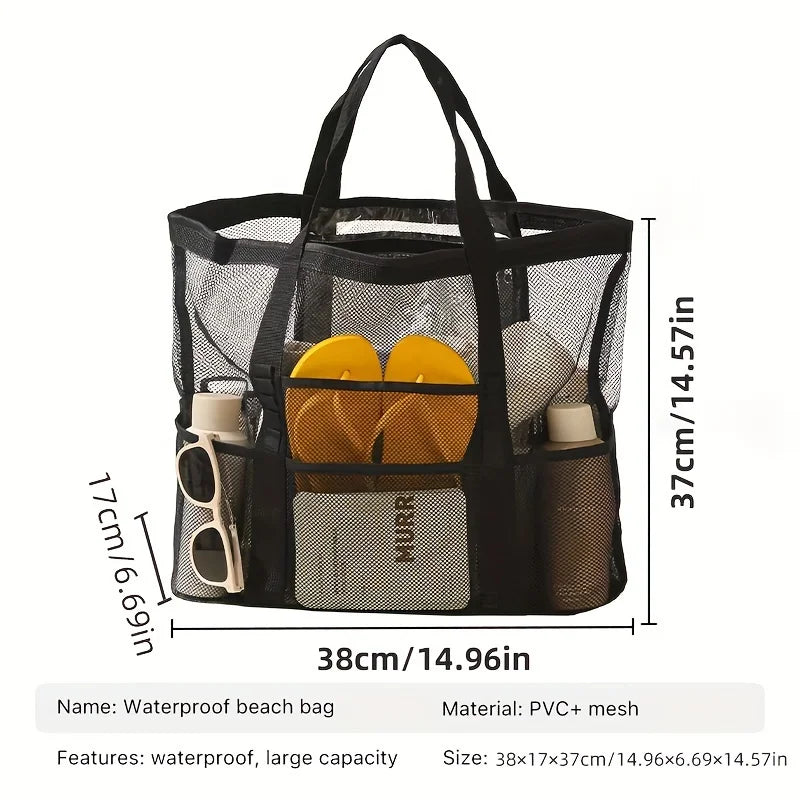 Large Capacity Folding Mesh Beach Bag - Breathable Mesh Lining, Reinforced Handles for Pool, Gym, Travel, and Outdoor Activities Oasis Select