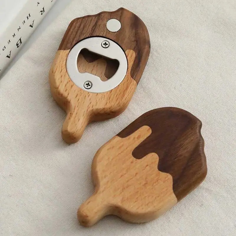 Creative Solid Wood Ice Cream Bottle Opener Decorative Item with Magnetic Fridge Magnets Oasis Select