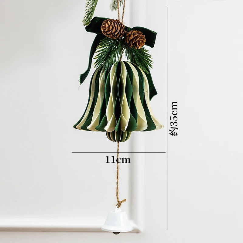 Christmas Honeycomb Bell Ornament – Paper & Velvet Hanging Decor
