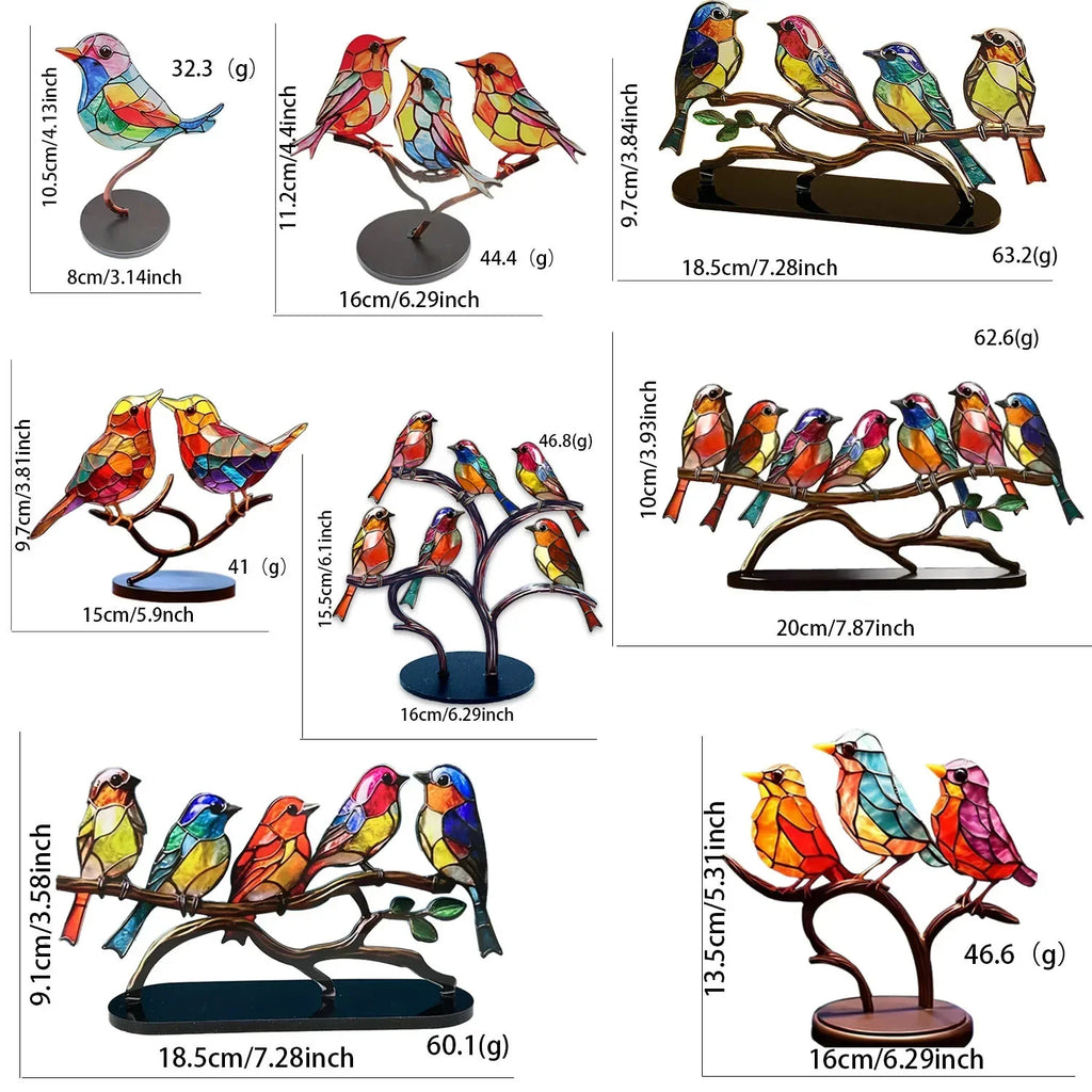 Multicolor Birds Stained Acrylic Birds on Branch Desktop Ornaments Double Sided Multicolor Style Craft Statue Ornaments Oasis Select