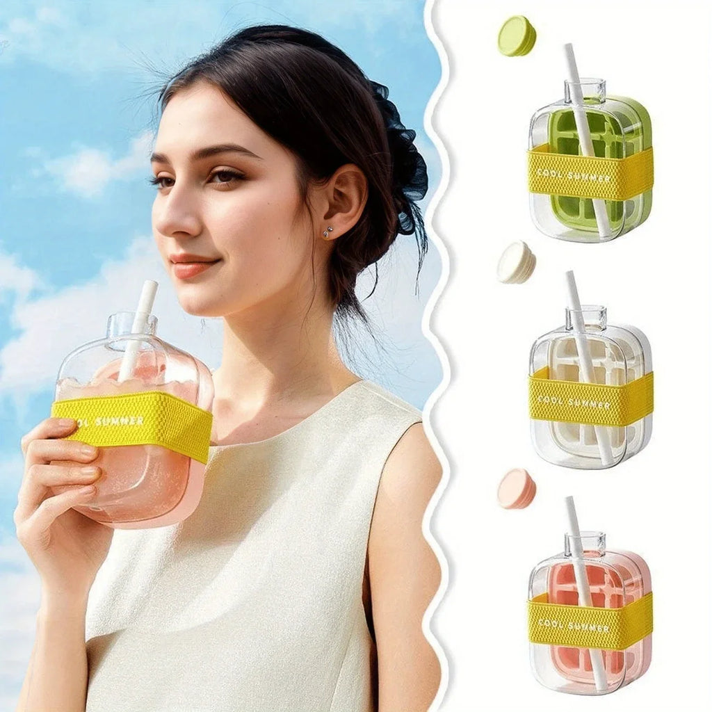 500/800ml 2in1 Ice Cube Tray with Water Bottle Press Type Portable Ice Maker High Capacity Ice Mold for Home Kitchen Summer Use Oasis Select