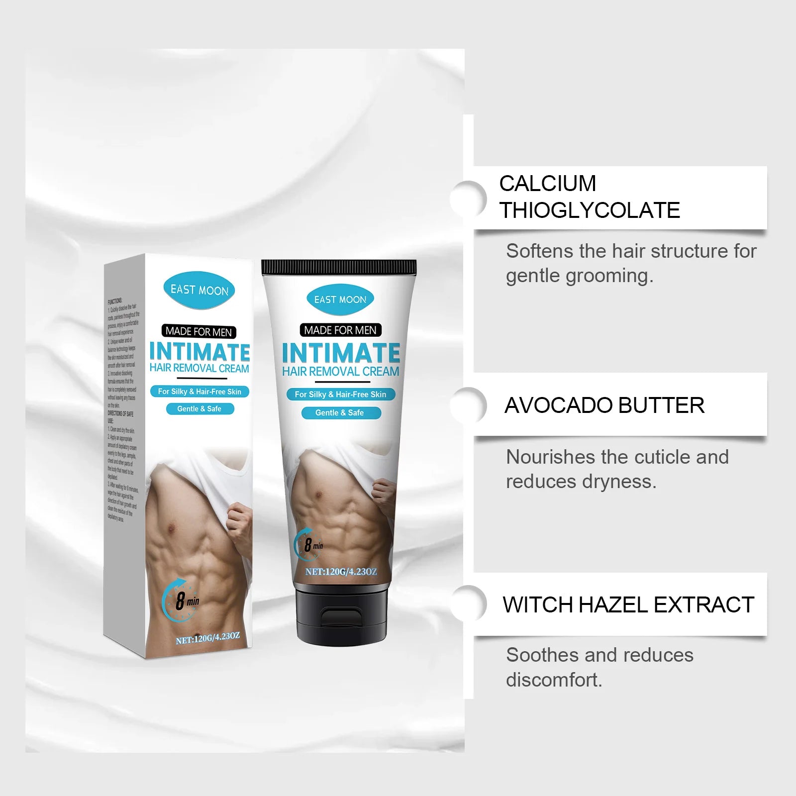 East Moon Men's Hair Removal Cream – Gentle & Non-Irritating, No Redness, No Dark Spots Left, Slows Hair Growth, Easy to Use Oasis Select