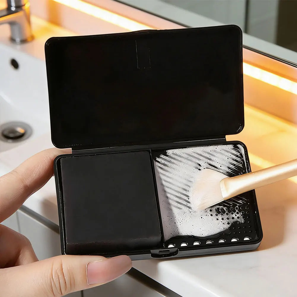 Mini Makeup Brush Washboard Square Effective Brush Scrubber Board Two-compartment space Storage Box Puff Cleaner Oasis Select