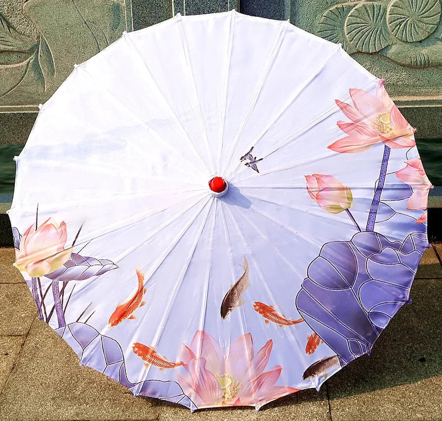Oil-paper Fringe Rainproof Cloth Umbrella Ancient Props Hanfu Dance Umbrella Performance Classical Decorative Craft Umbrella Oasis Select 10 24K Bamboo