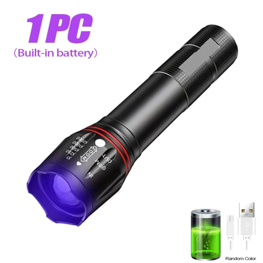 395nm LED UV Flashlight Rechargeable Zoomable Torch Light for Pet Urine Stain Detector Tools Lantern Money Fluorescer Detector Oasis Select 395nm 1pc