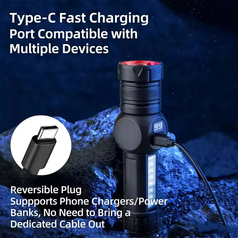 Mikenoon Tactical LED Flashlight – Zoom, USB-C, COB & Magnet