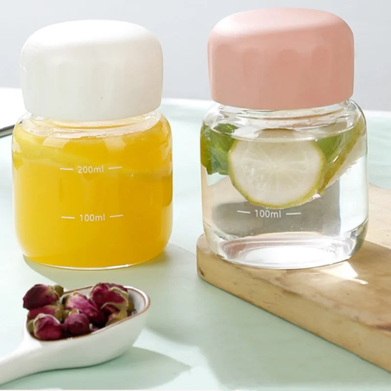 300ML Small Glass Water Bottles with Lid Portable Cute Mini Cylindrical Solid Color Leak Proof Water Cup Student Drinking Bottle Oasis Select