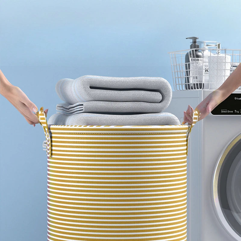 Foldable Minimalist Striped Laundry Basket Multi Use Collapsible Storage Organizer for Bathroom Bedroom Toy Clothes Home 1 Pack Oasis Select