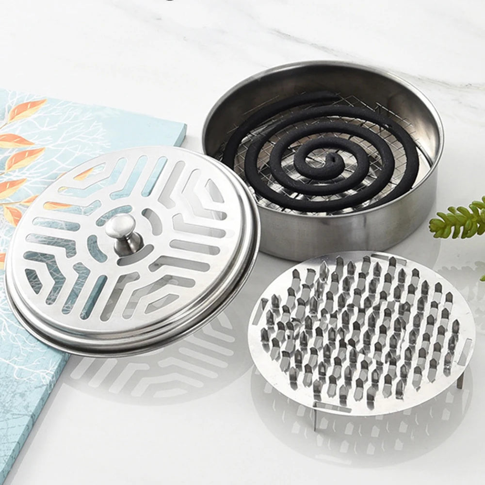 Stainless Steel Mosquito Coil Holder Round Tray with Cover