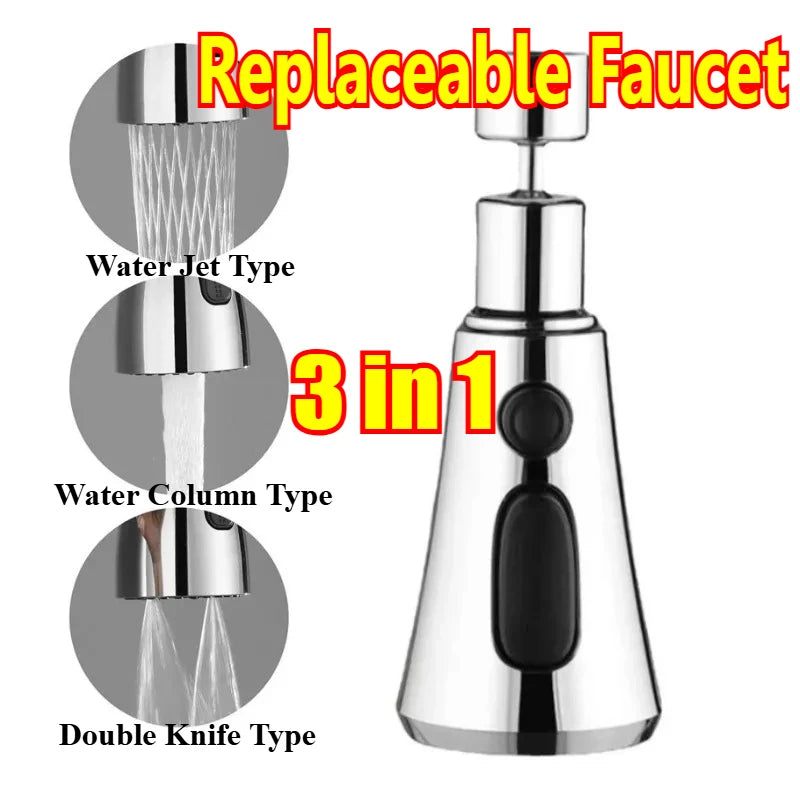 Universal 360° Rotation Kitchen Faucet Extender 3 In1 ABS Durable Water Saving Shower Spray Head Bathroom Basin Tap Replacement Oasis Select