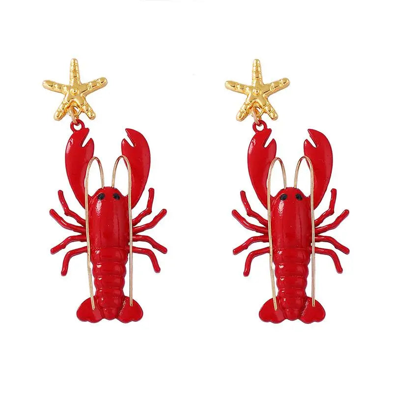 Creative Long Whisker Painted Lobster Earrings Cartoon Ocean Style Animal Dangles Unique Red Summer Jewelry Gifts for Women Oasis Select