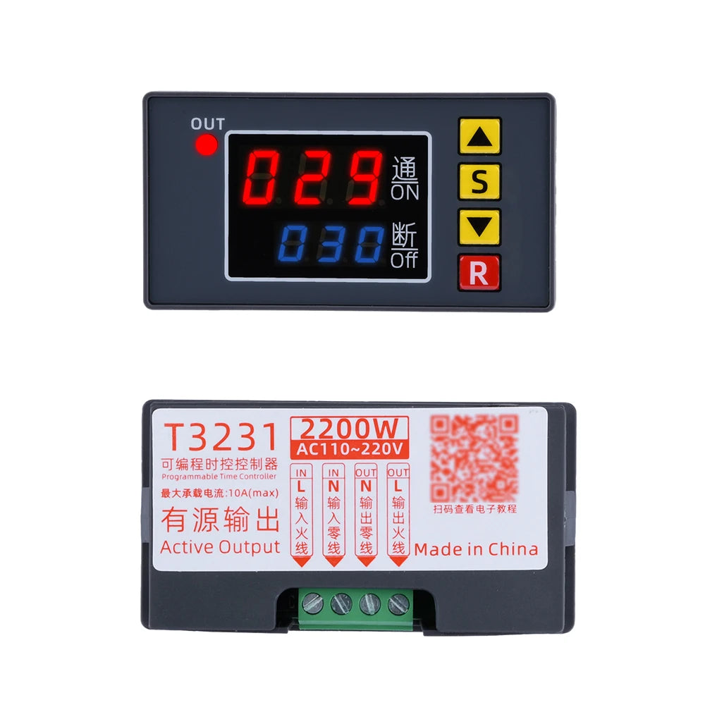 T3231 AC 110V 220V Digital Time Delay Relay LED Display Cycle Timer Control Switch Adjustable Timing Relay Time Delay Switch Oasis Select 110-220V-2200W