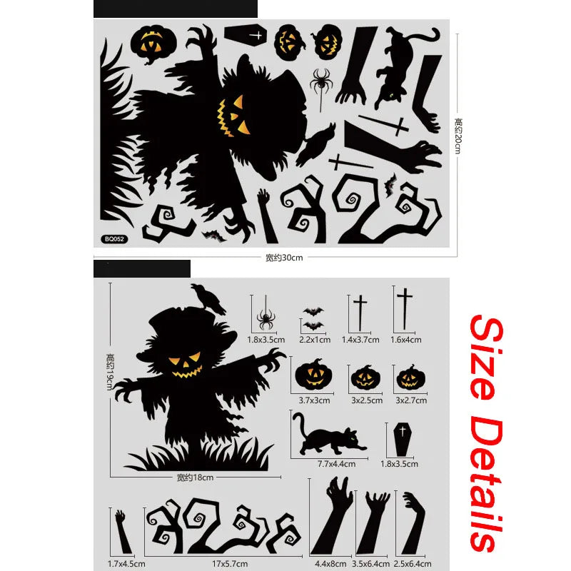 Halloween Window Sticker Giant Ghost Monster Witch Death Skeleton Bloody Poster Electrostatic Stickers for Helloween Party Decor Oasis Select scarecrow