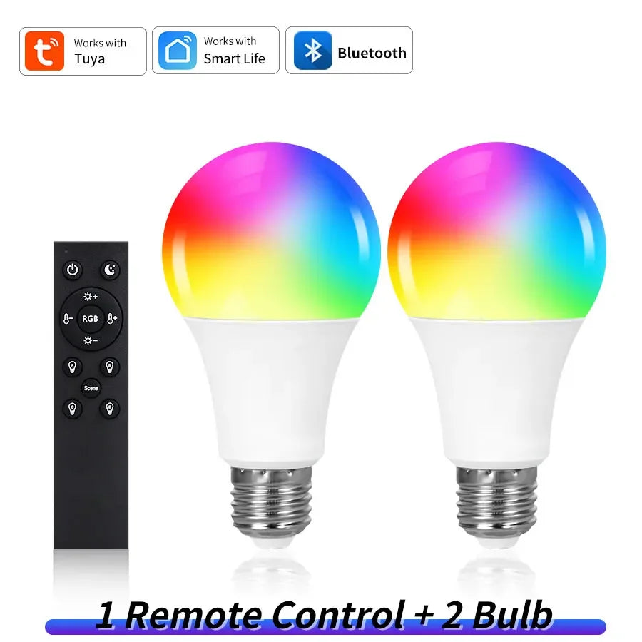 Tuya Smart LED Light Bulb E27 9W 220V Bluetooth RF Remote Group Control Smart Life RGB Spotlight For Bar Bedroom Decor Lighting Oasis Select 2 bulbs 1 remote 220V