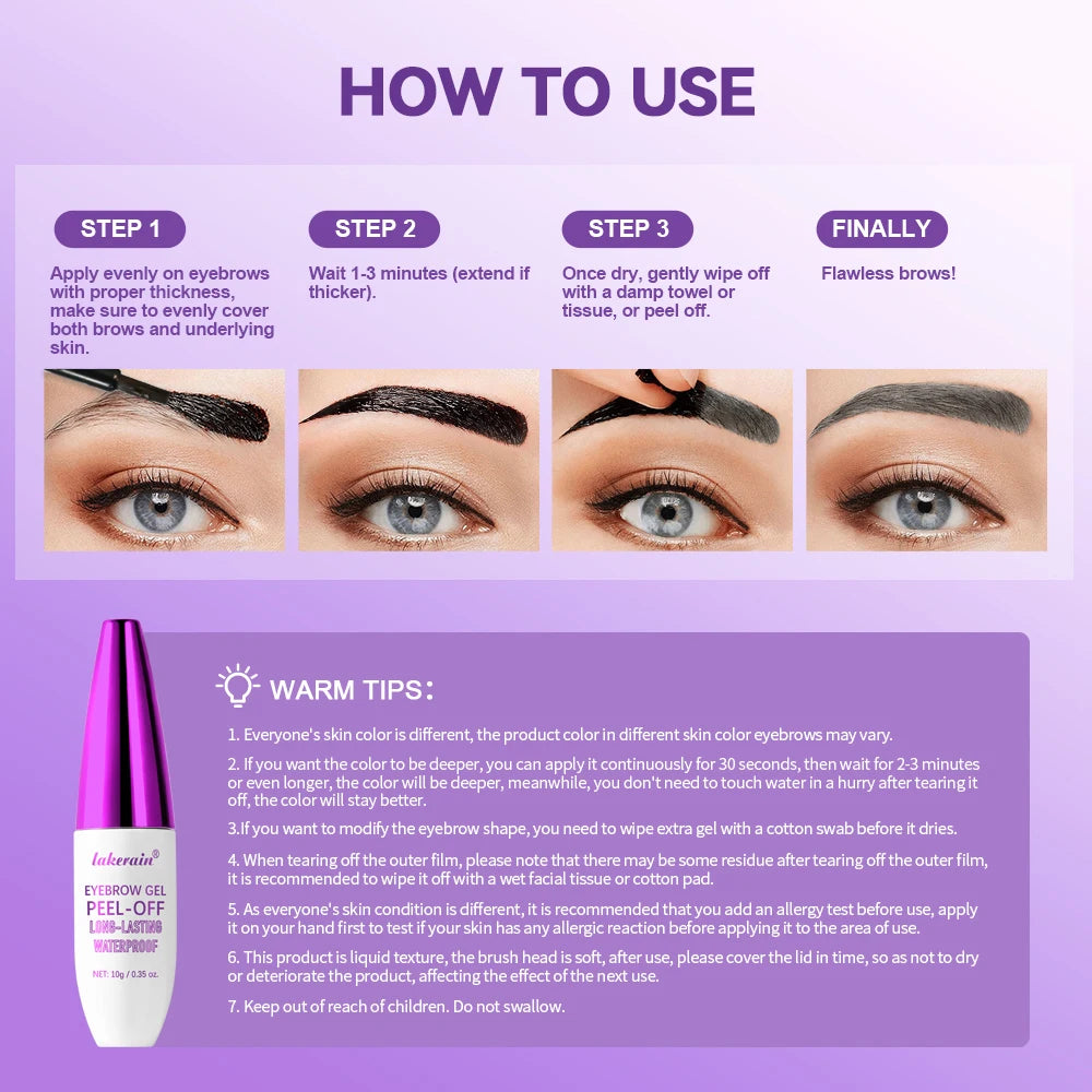 4Color Eyebrow gel Tint peel-off waterproof Tattoo Brow Tint Smudge-Proof Sweat Resistant Waterproof non-sticky Cosmetics Oasis Select