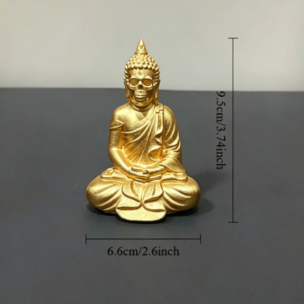 Buddha Skull Figurines Meditation Zen Gothic Style Statue Mystical Skeleton Buddha Ornaments for Home Tea Room Altar Decor Gifts Oasis Select decor gold