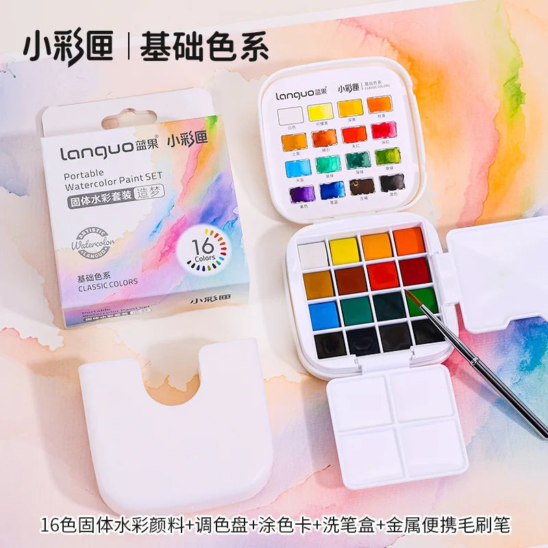 Travel Sketching Painting Kit Tool Watercolor Pigments Art Suppies 16Colors Mini Portable Solid Watercolor Paint Set with Brush Oasis Select Color1