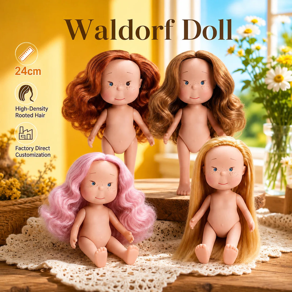 Realistic Vinyl Doll with Long Hair Unclothed Art Toy Collection Figurine Cute Face Freckles Play Doll Gift Toy Oasis Select