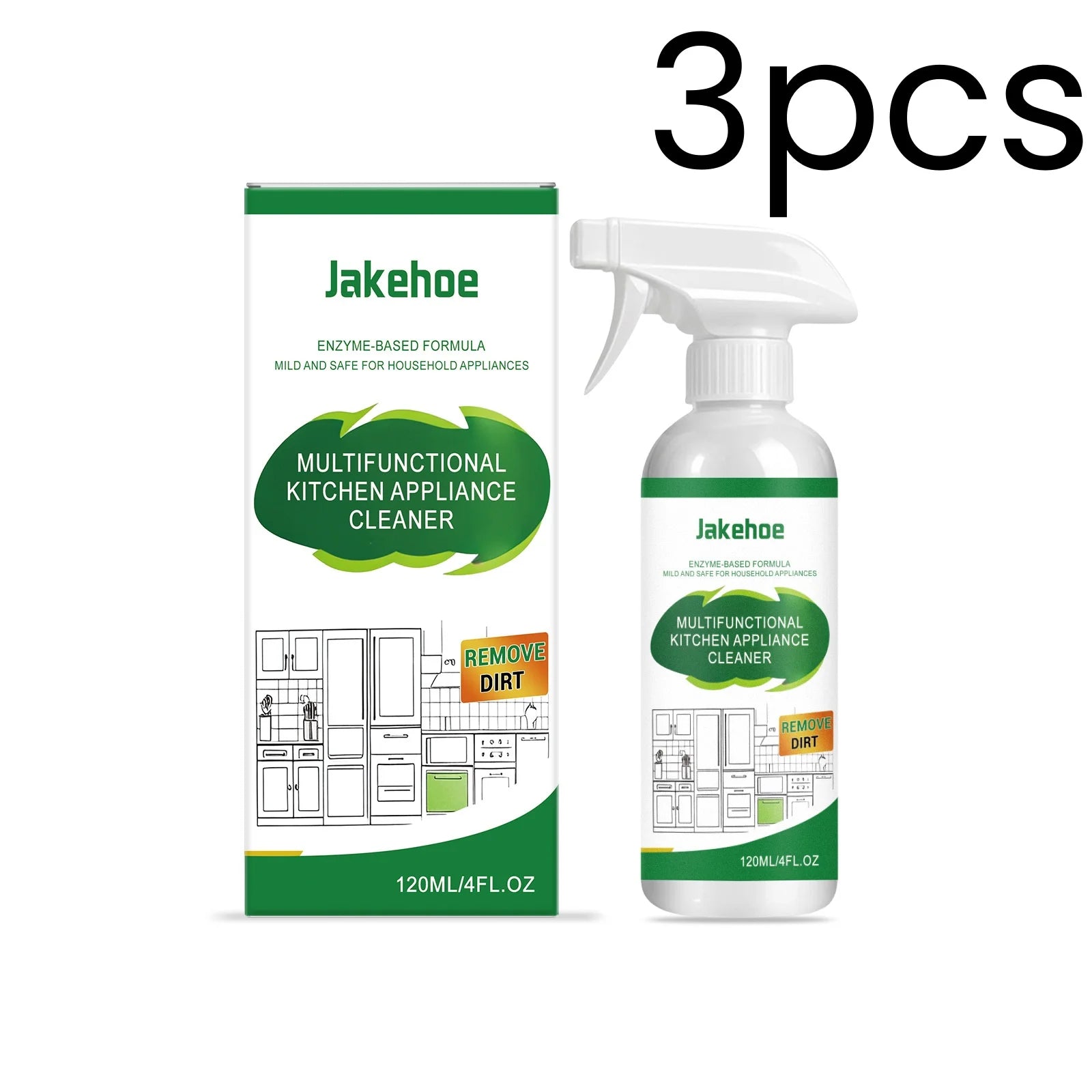 Jakehoe Kitchen Appliance Cleaner Powerful Grease Remover Decontamination Gentle Household Multifunctional Kitchen Cleaner 120ml Oasis Select 3pcs