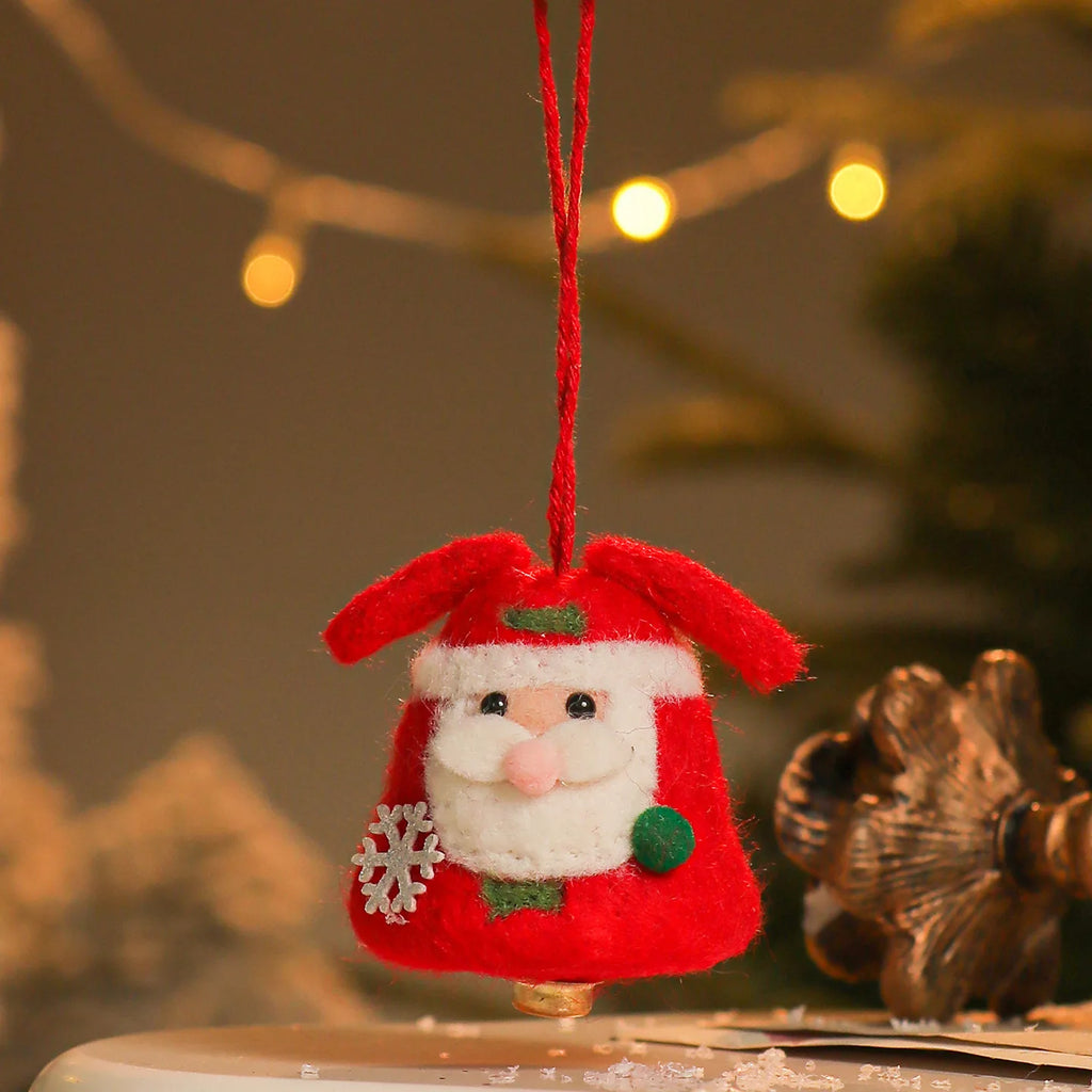 New Christmas Decoration Wool Felting Plush Christmas Bell Santa Claus Snowman Jingle Bell Christmas Tree Hanging Pendant Oasis Select Style 1