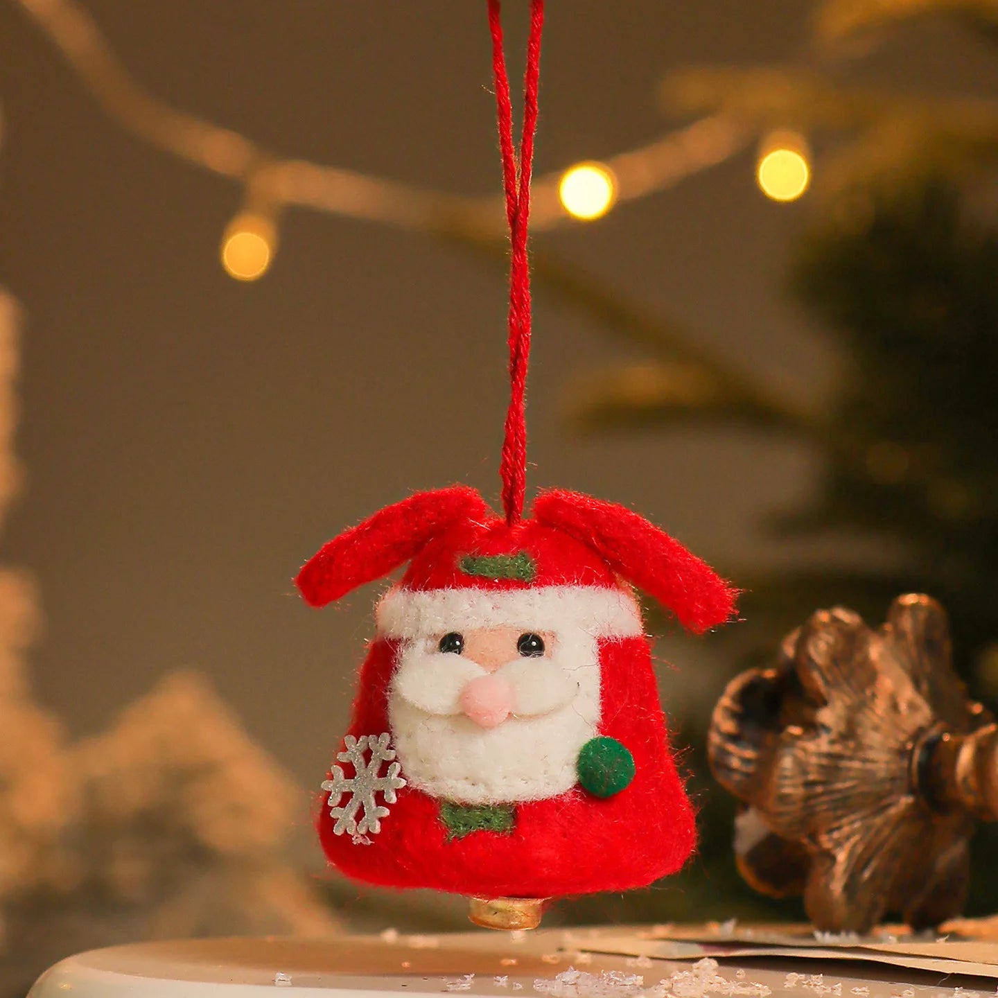 New Christmas Decoration Wool Felting Plush Christmas Bell Santa Claus Snowman Jingle Bell Christmas Tree Hanging Pendant Oasis Select Style 1