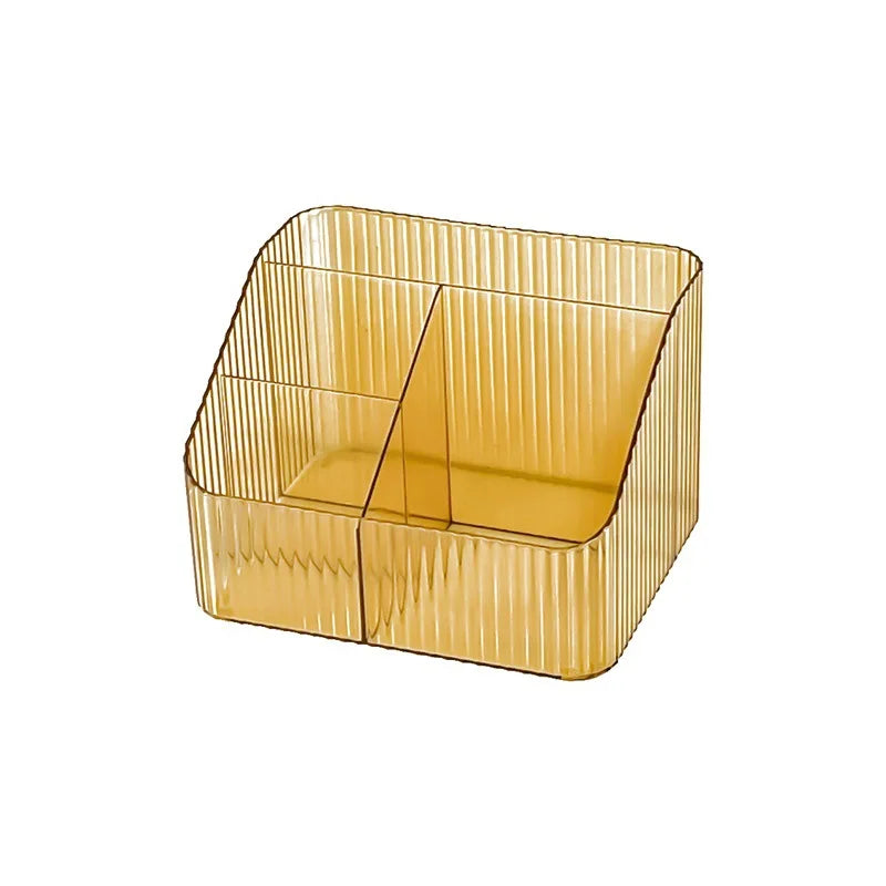 Storage Box Desktop Cosmetic Pen Holder Cosmetic Storage Bucket Transparent Trapezoid Cosmetic Storage Rack Oasis Select L - Yellow