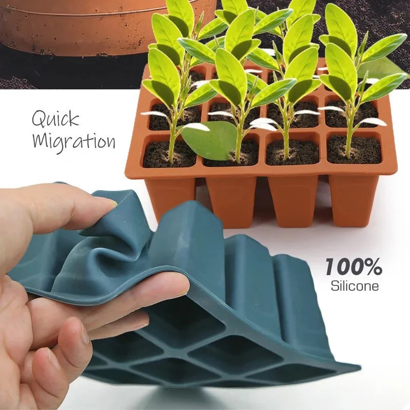 9 Plaid Pattern Square Silicone Seed Germination Tray with Drainage Holes Greenhouse Seedling Container Plant Pot Oasis Select