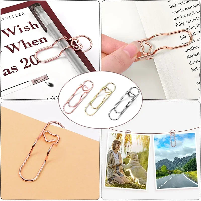 10-100PCS Heart Shaped Notebook Clips Creative Bookmark Page Holders Metal Pen Clips for Journal Planner Office Supplies Oasis Select