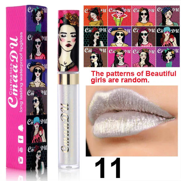 Metallic Pearlescent Shimmer Lip Gloss Lipstick Glitter Lip Glaze Long-Lasting Waterproof Not Transferable High Pigment Y2K Gift Oasis Select 11