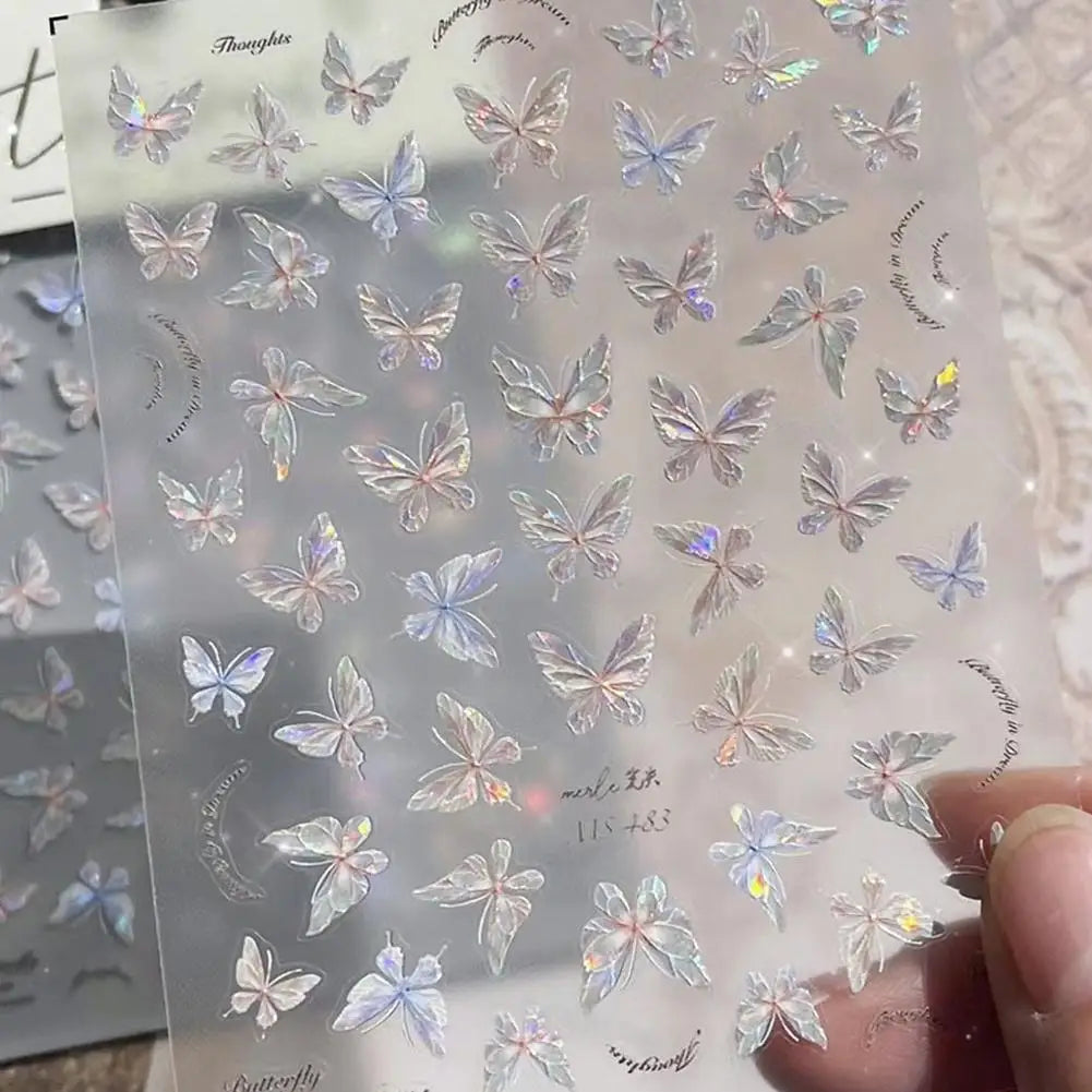 3D Iridescent Butterfly Nail Stickers – Self-Adhesive Decals