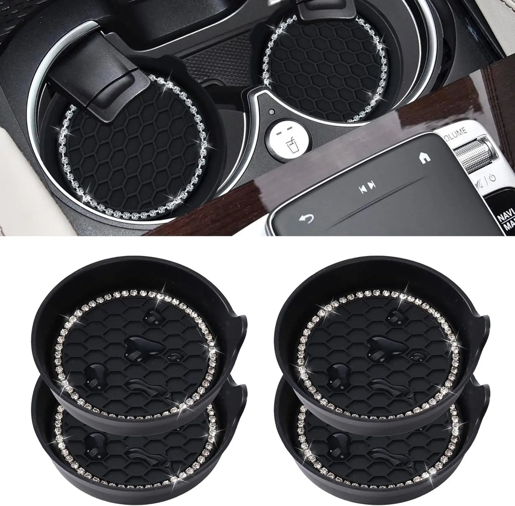 Bling Rhinestone Car Cup Holder Coasters | Non-Slip Rubber Pads