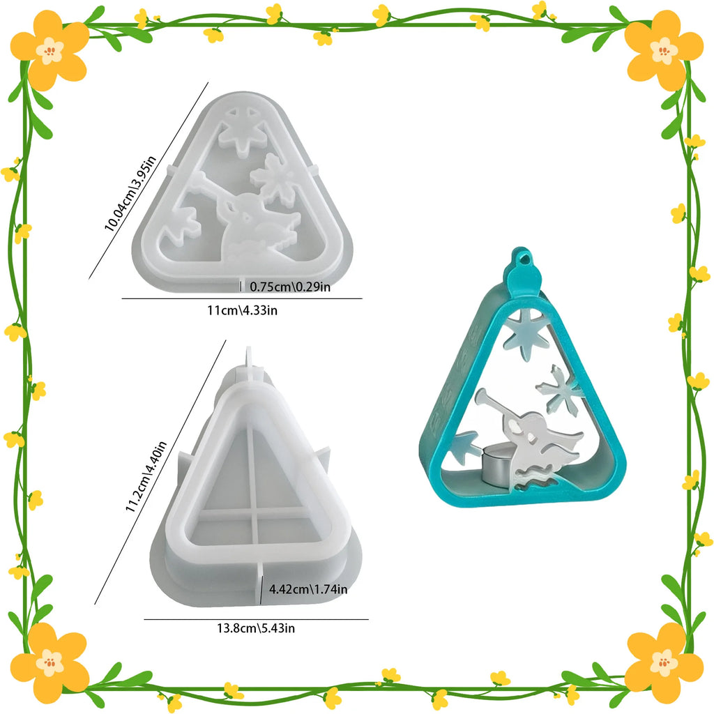 Christmas Triangle Candlestick Silicone Mold Santa Claus Snowman Tree Festival Resin Mould Mini Table Ornaments Home Decoration Oasis Select Group D mold