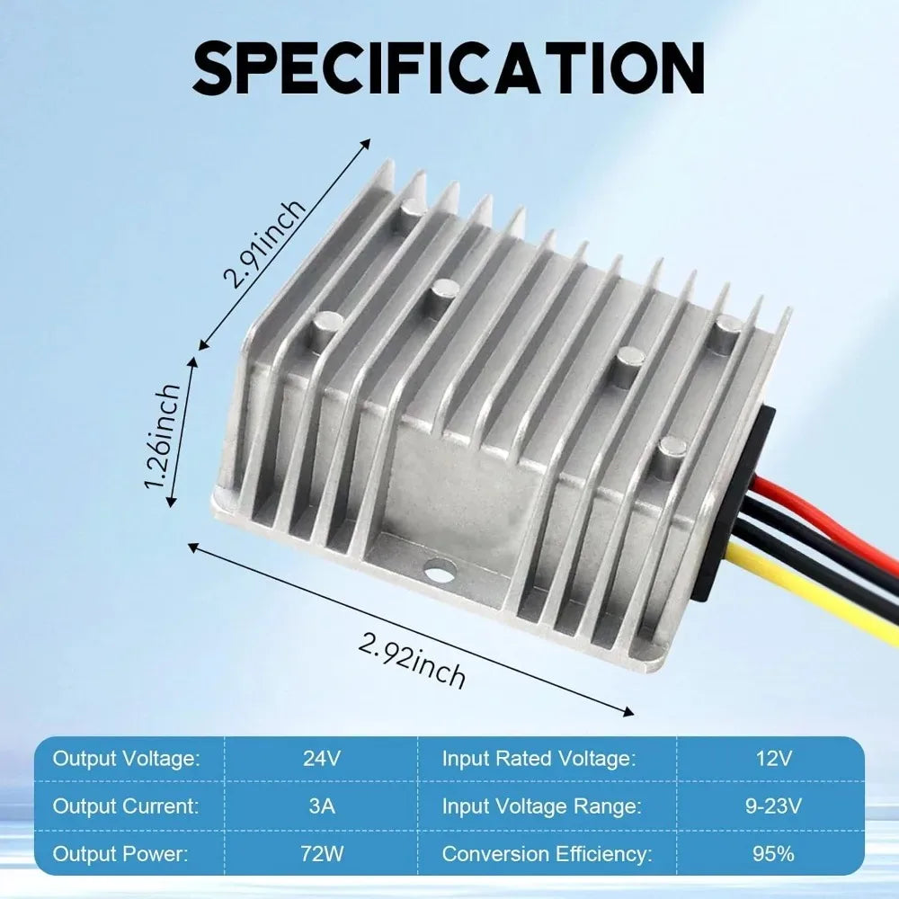 12V Step Up to 24V 3A Converter Voltage Regulator Voltage Booster IP68 Waterproof Power Supply Module for Car Truck Vehicle Boat Oasis Select