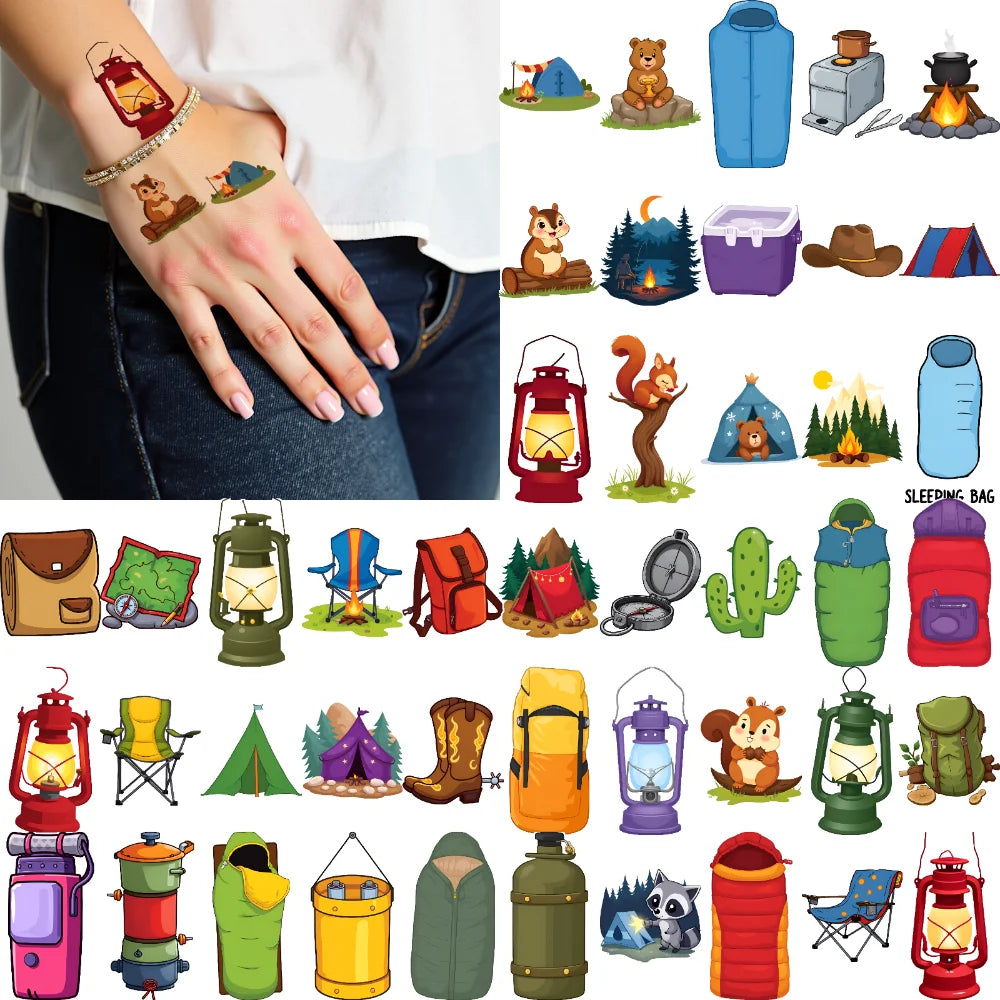 63pcs Camping Temporary Tattoo Stickers for Kids – Waterproof Temporary Tattoo Set Oasis Select