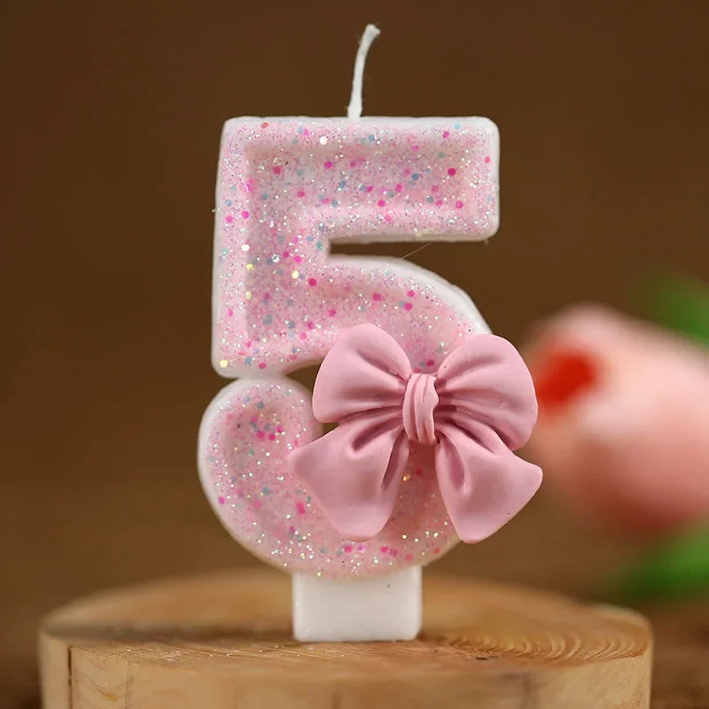 Cute Pink Bow 3D Number Cake Candles for Birthday Party Decorations Birthday Decoration Cake Decorating Tools Oasis Select 5