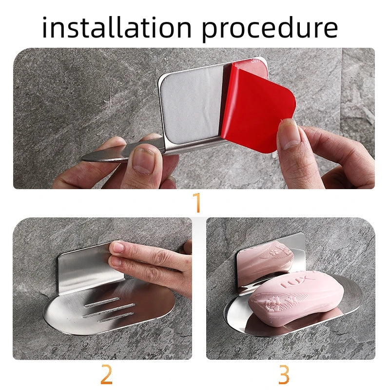 Stainless Steel Shower Soap Holder No Drilling Wall Mounted Soap Dish Sponge Storage Rack Shampoo Tray for Bathroom Organizers Oasis Select