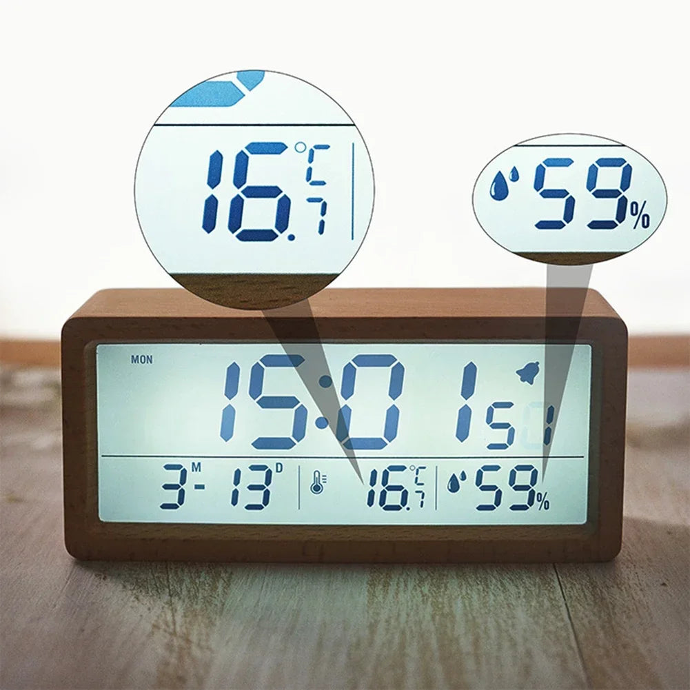 Stylish Multifunctional Wooden Alarm Clock Alarm Clock Serves Multiple Purposes Customizable Alarm Settings Humidity Monitoring Oasis Select