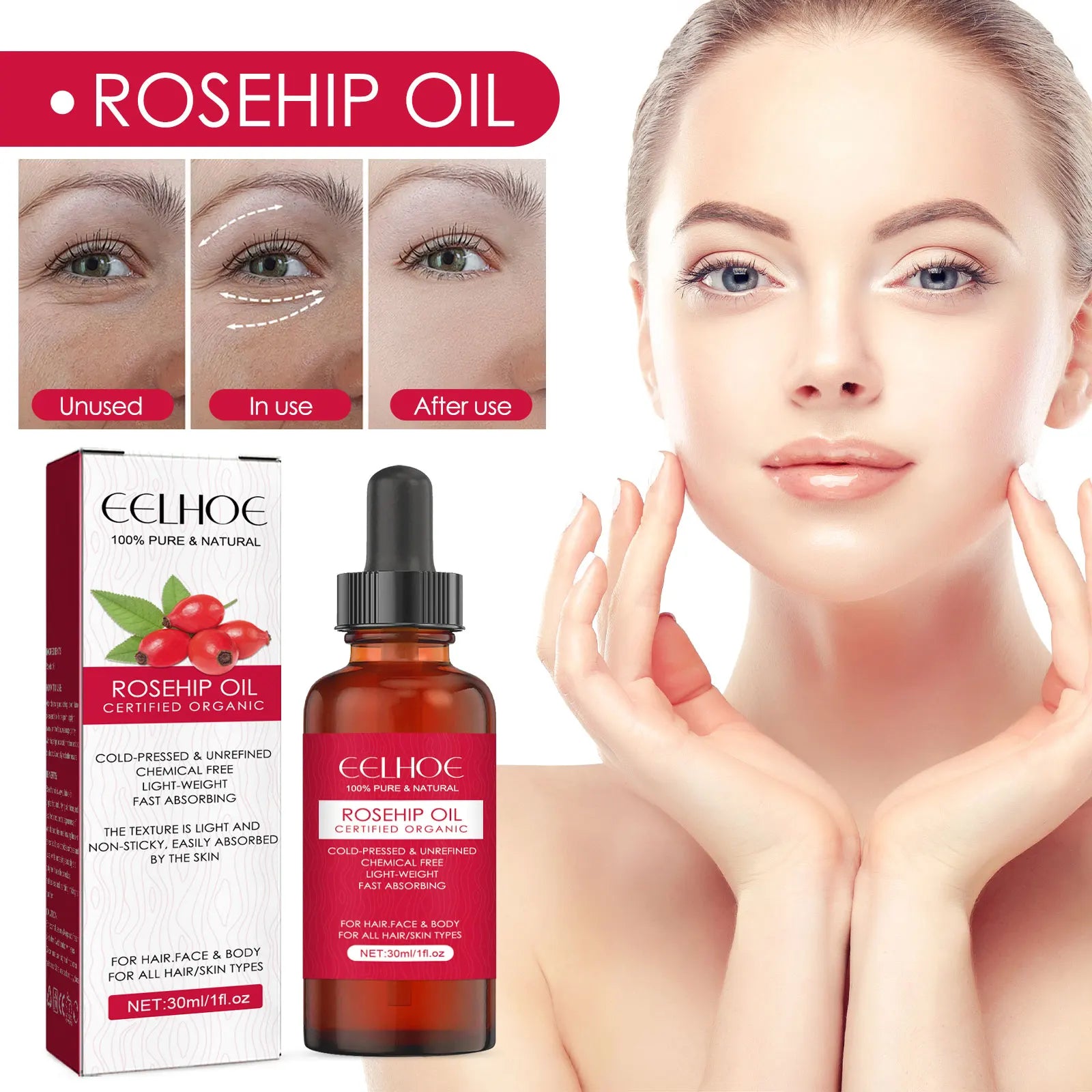 EELHOE Rosehip Facial Essential Oil Fade Fine Line Lifting Firming Repair Smooth Moisturizing Whitening Nourishing Skincare Oil Oasis Select