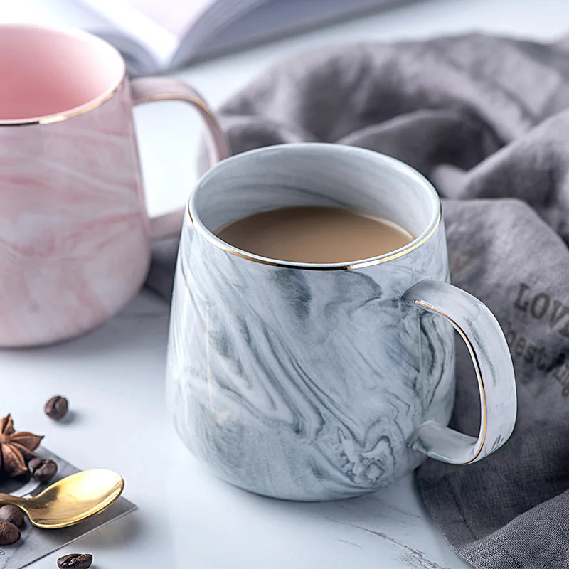 Ceramic Cup Nordic Gold Rim Coffee Oatmeal Breakfast Heat Insulation Cup Marble Pattern Solid Color Creative Personality Mug Oasis Select