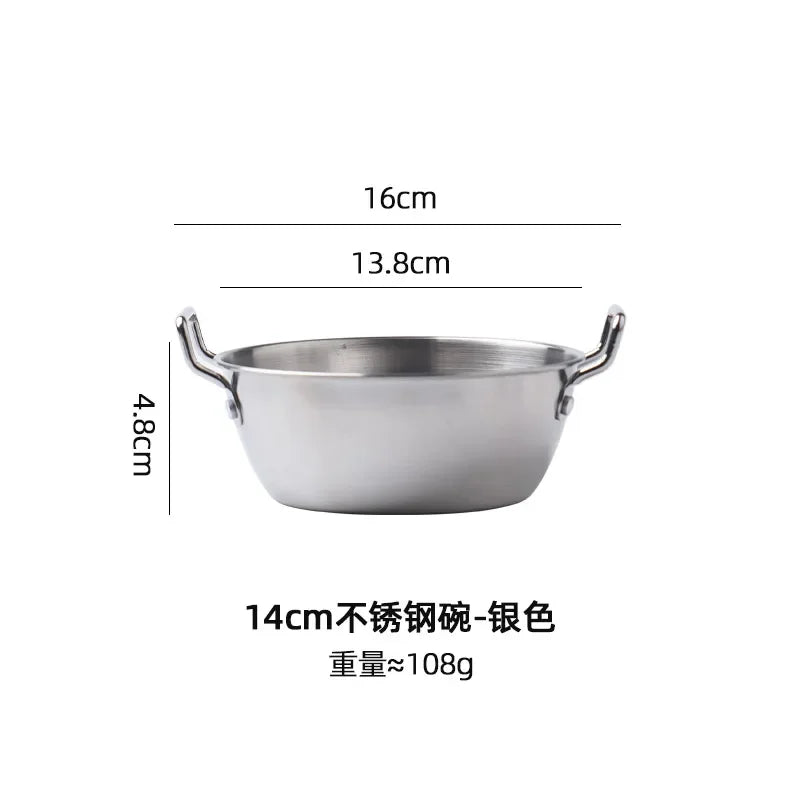 1pcs Stainless Steel Korean Style Pot Golden Sauce Dishes Appetizer Serving Dishes Sets Tray Spice Plates Kitchen Tableware Oasis Select silver-M