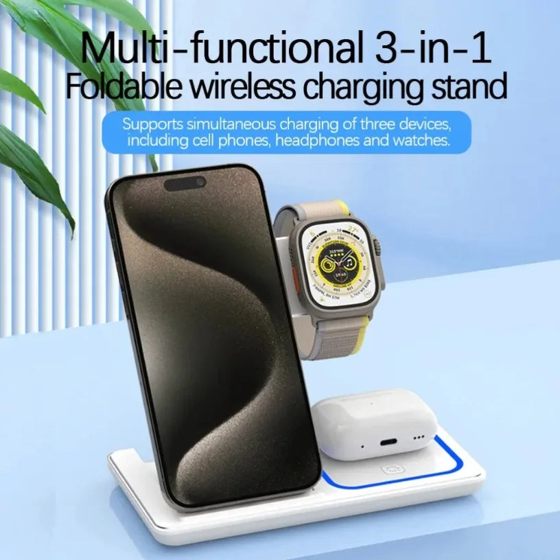 Wireless Charger 3 in 1 Stand Foldable LED Fast Charging Station For iPhone 16 15 14 13 12 Apple Watch 9 8 7 6 5 Airpods Pro Oasis Select