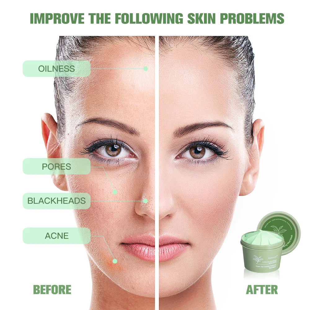 Green Tea Mud Mask Natural Skincare Deeply Cleansing Pore Nourishing Clay Face Mask Face Skin Care Cleaner 100g Oasis Select