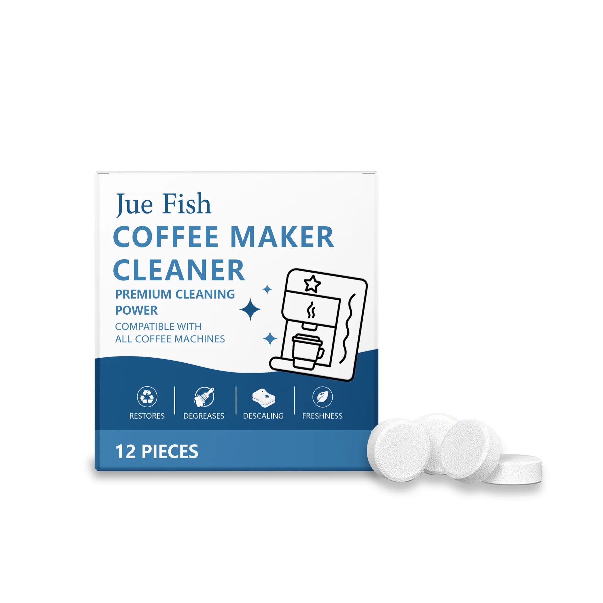 Jue Fish Coffee Maker Cleaner Remove Dirt Descaling Maintain Function Quick Dissolving Coffee Machine Cleaning Tablets 12 Pieces Oasis Select 12pcs Boxed