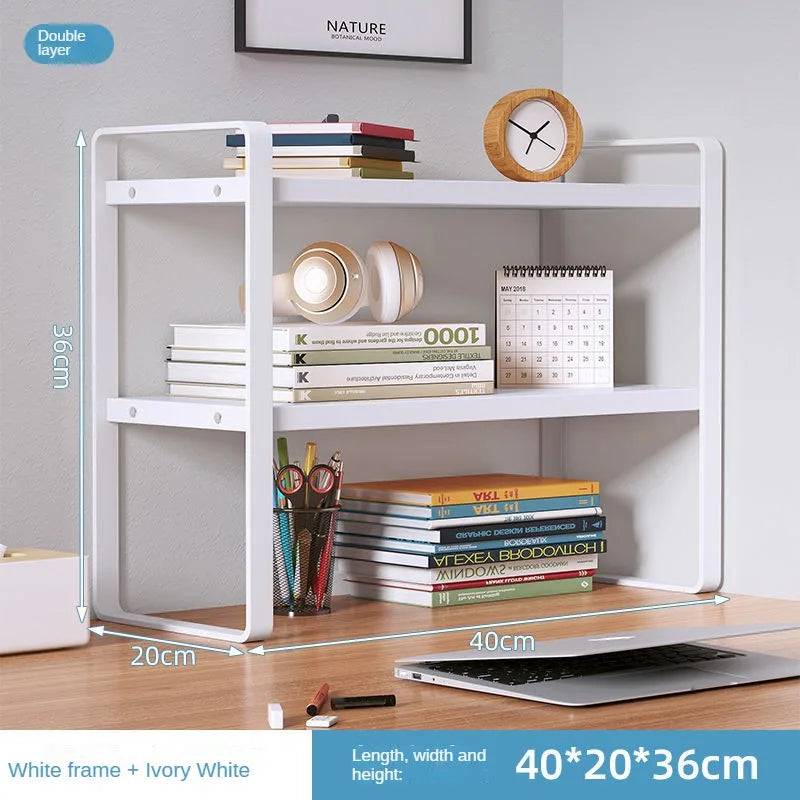 Tiered Desktop Bookshelf Desk Organizer | Steel & Wood Shelf