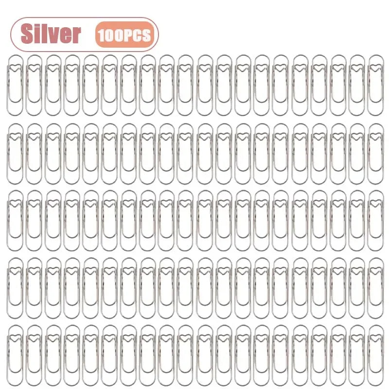 10-100PCS Heart Shaped Notebook Clips Creative Bookmark Page Holders Metal Pen Clips for Journal Planner Office Supplies Oasis Select Silver-100PCS